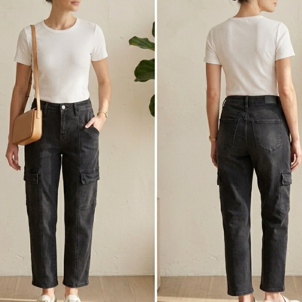 Royalty For Me Black Straight-Leg Cargo Jeans